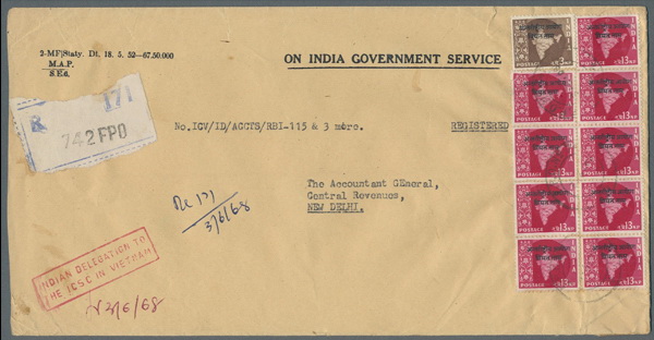 Name:  Viet Stamp-1968 VIETNAM Registered On India Government Service envelope with provisional 742 FPO.jpg
Views: 824
Size:  68.8 KB